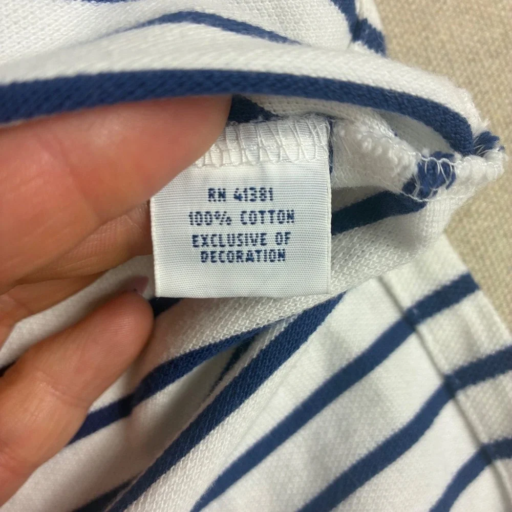 Polo Ralph Lauren Polo Shirt Mens L White Navy Blue‎ Striped Custom Fit Preppy